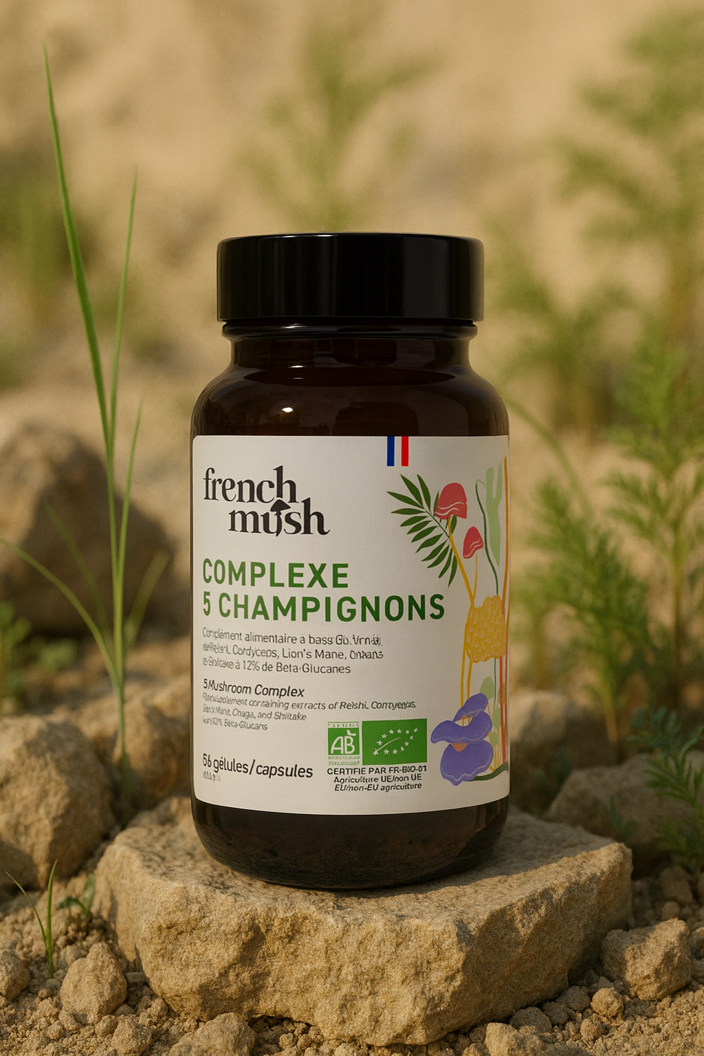 Gélules Complexe 5 Champignons French Mush dans un pot 